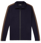 Fendi - Slim-Fit Logo-Trimmed Wool Zip-Up Sweater - Blue
