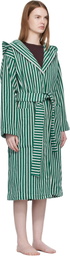 Tekla Green & White Terry Hooded Bathrobe