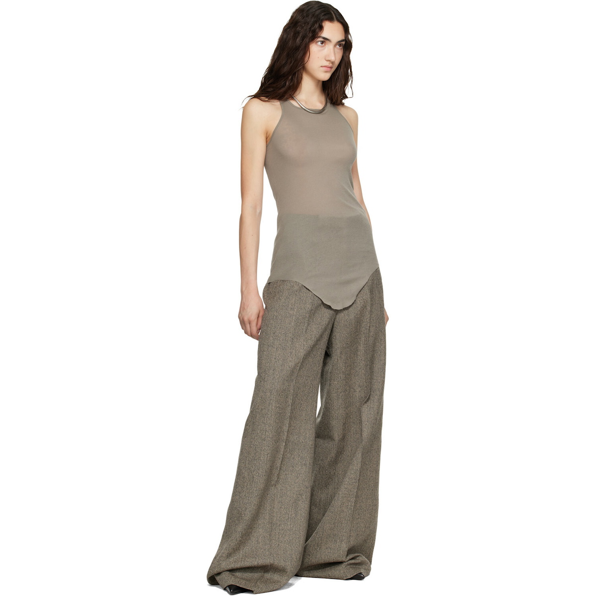 Rick Owens Taupe Tower Basic Rib Tank Top
