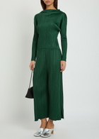 Pleats Please Issey Miyake Pleated Wide-leg Woven Trousers Dark Green
