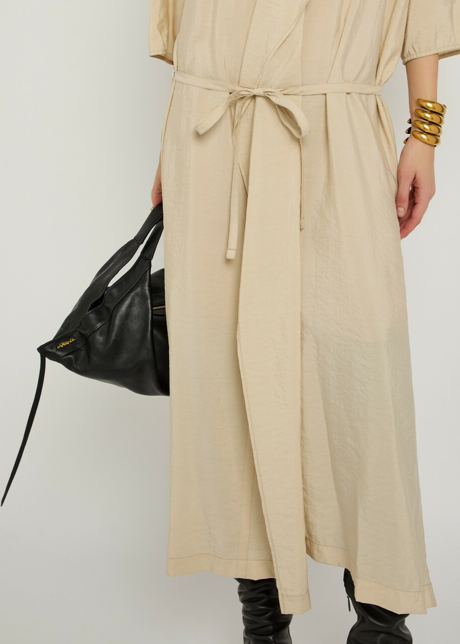 Lemaire Belted Brushed Silk-blend Midi Shirt Dress Beige