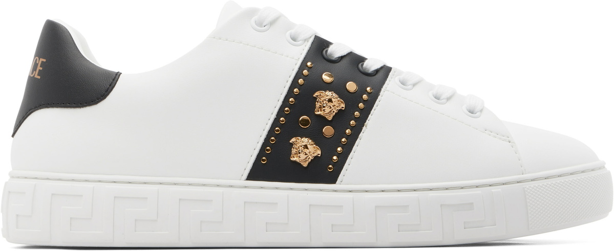 Versace White Greca Embellished Nylon Sneakers