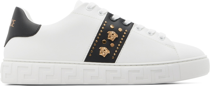 Photo: Versace White Greca Embellished Nylon Sneakers