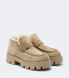 Prada Shearling-trimmed suede platform ankle boots