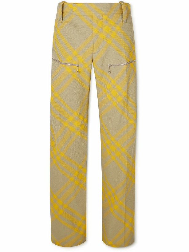 Photo: Burberry - Wide-Leg Checked Virgin Wool-Twill Trousers - Yellow