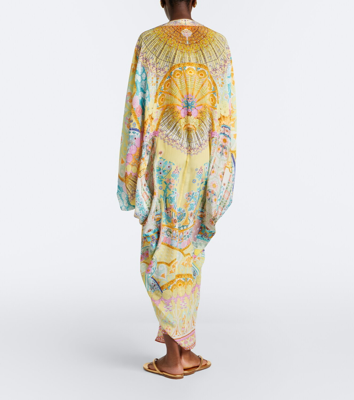Camilla Floral embellished draped silk kaftan