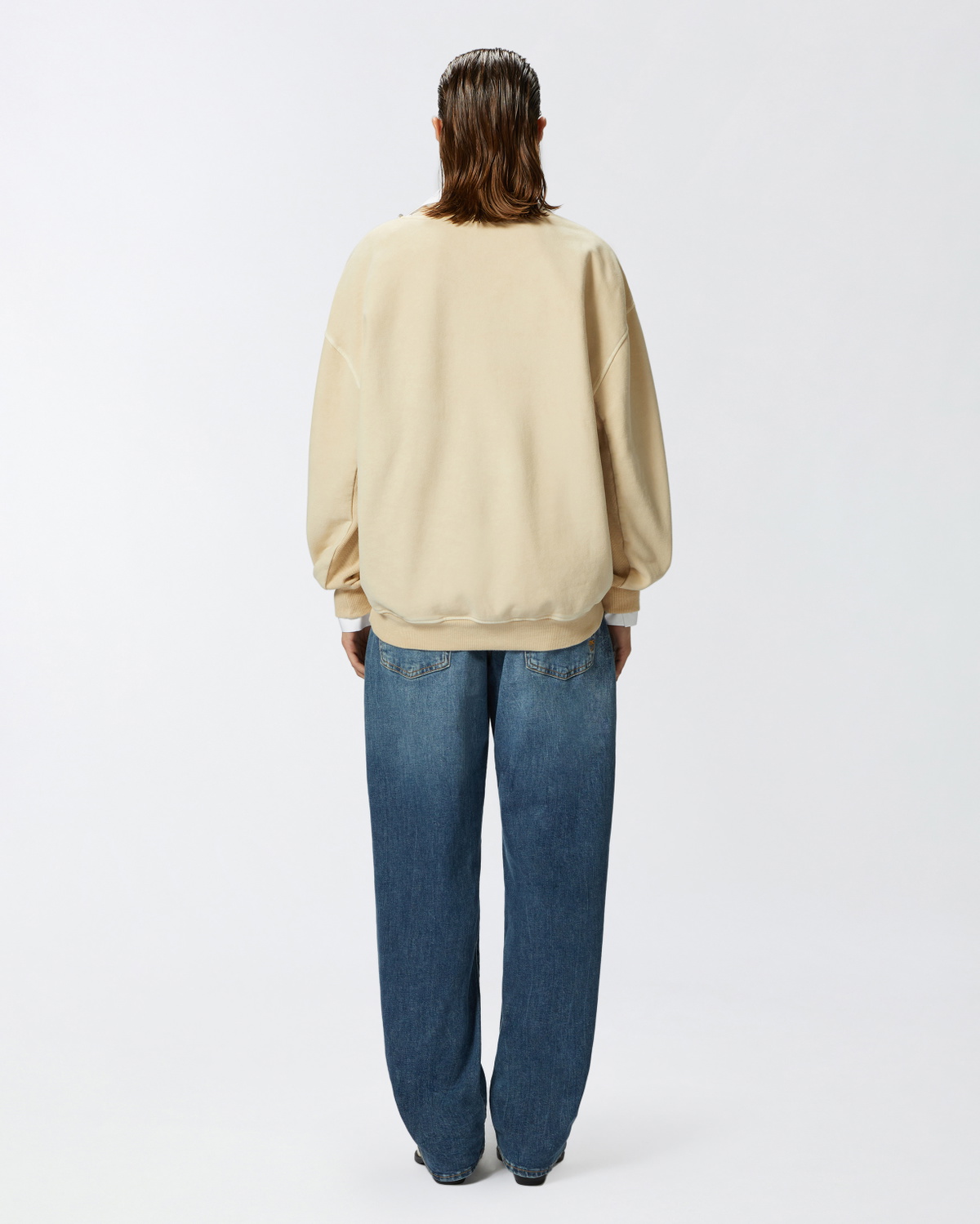 Pinko Oversized Sweatshirt With Shiny Embroidered Neck Fog Beige