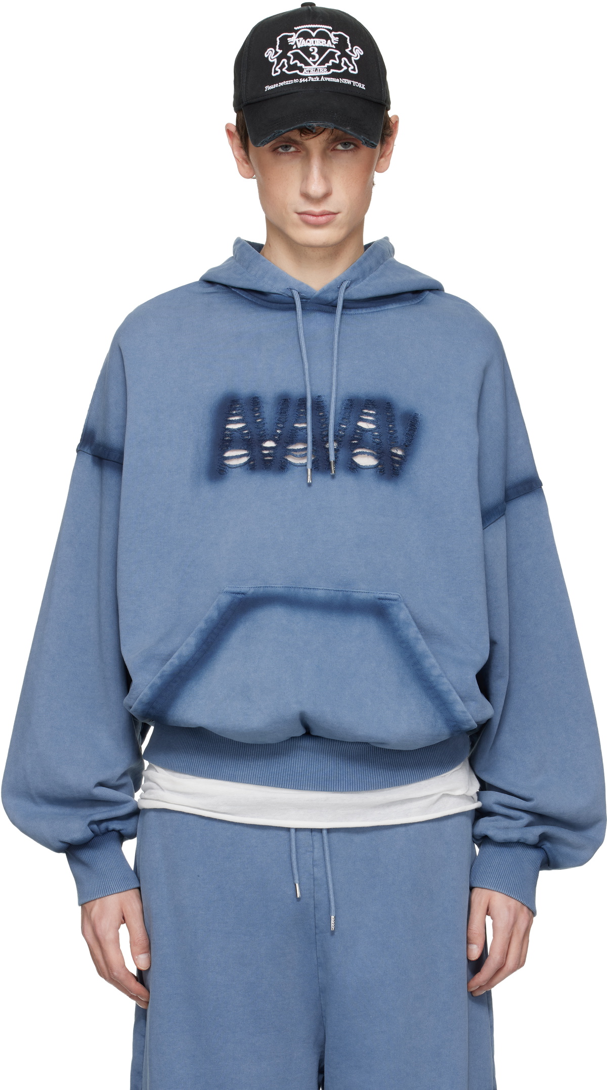 AVAVAV Blue Shoulderless Logo Hoodie