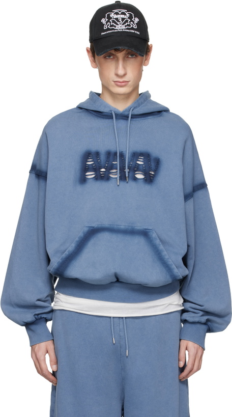 Photo: AVAVAV Blue Shoulderless Logo Hoodie