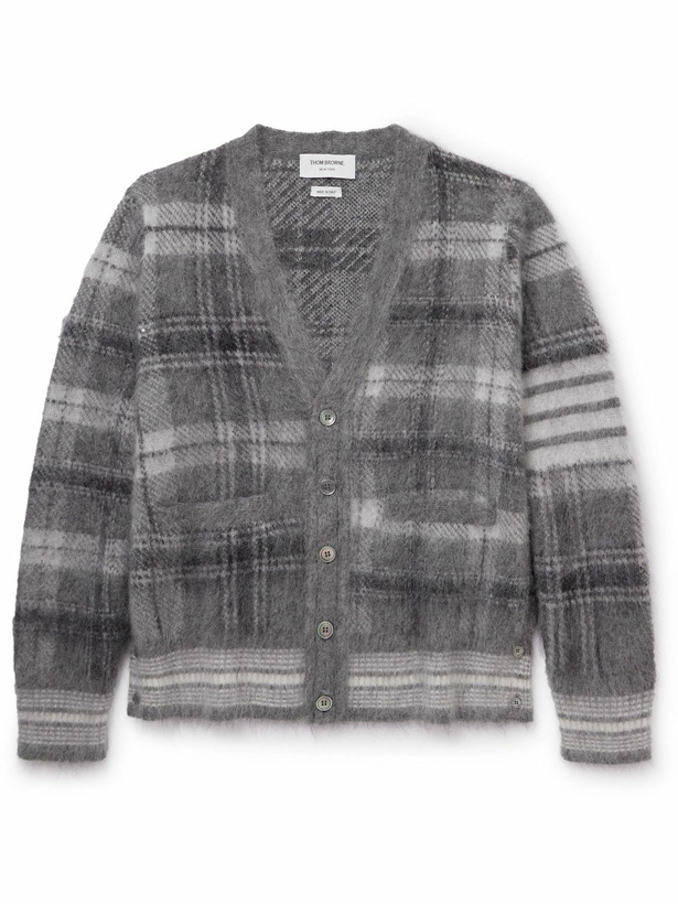 Photo: Thom Browne - Checked Mohair-Blend Cardigan - Gray