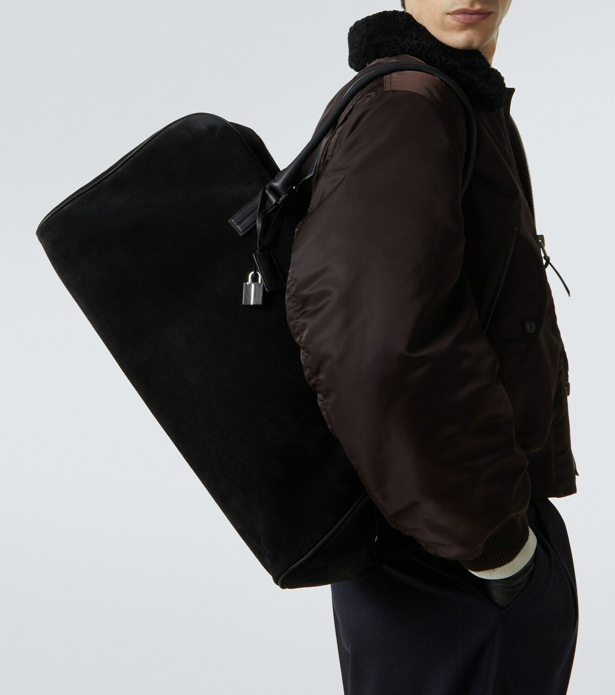 Tom Ford Leather-trimmed suede duffel bag