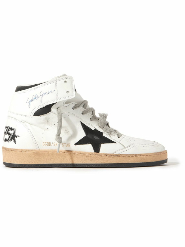 Photo: Golden Goose - Sky Star Distressed Leather High-Top Sneakers - White