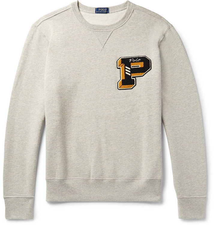 Photo: Polo Ralph Lauren - Appliquéd Mélange Fleece-Back Cotton-Blend Jersey Sweatshirt - Men - Light gray