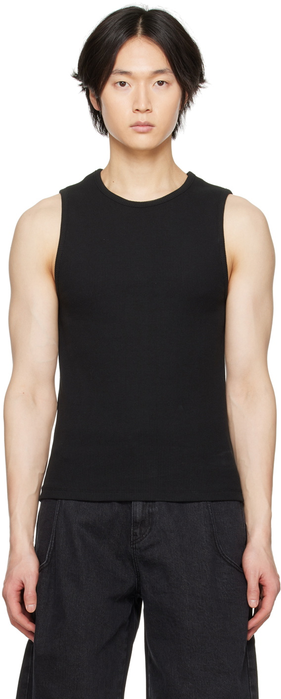 AMOMENTO Black Round Neck Tank Top