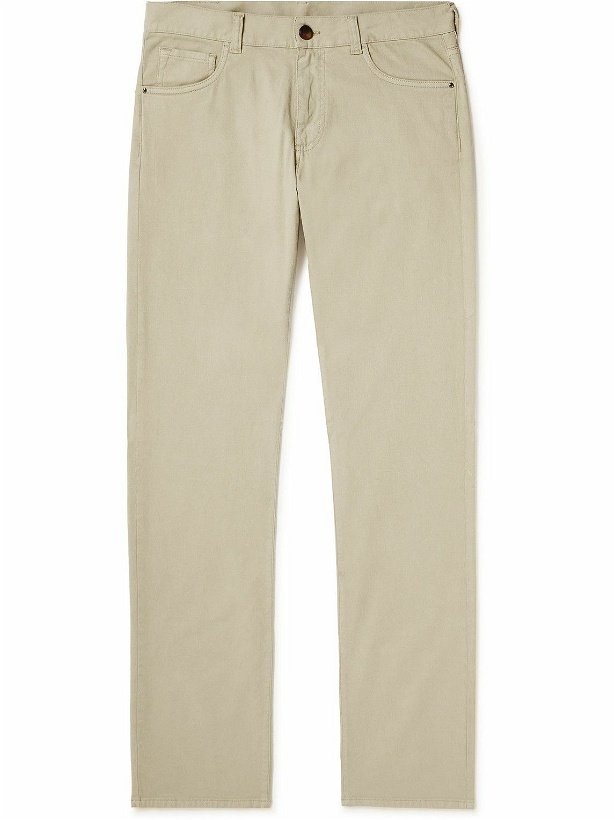 Photo: Canali - Slim-Fit Straight-Leg Garment-Dyed Stretch Cotton-Blend Trousers - Neutrals