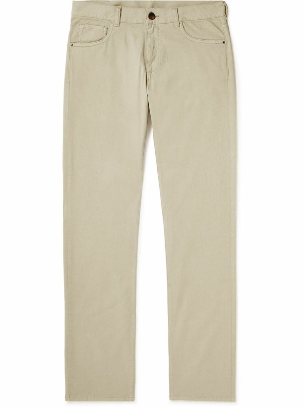 Photo: Canali - Slim-Fit Straight-Leg Garment-Dyed Stretch Cotton-Blend Trousers - Neutrals