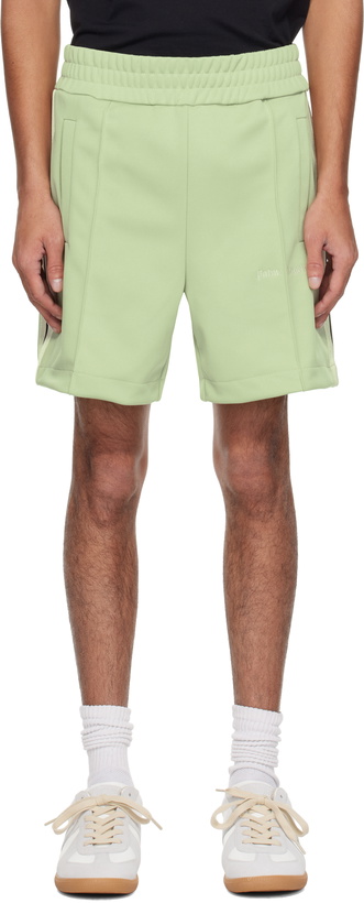 Photo: Palm Angels Green Embroidered Logo Track Shorts