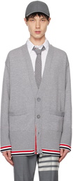 Thom Browne Gray Exaggerated V-Neck Cardigan