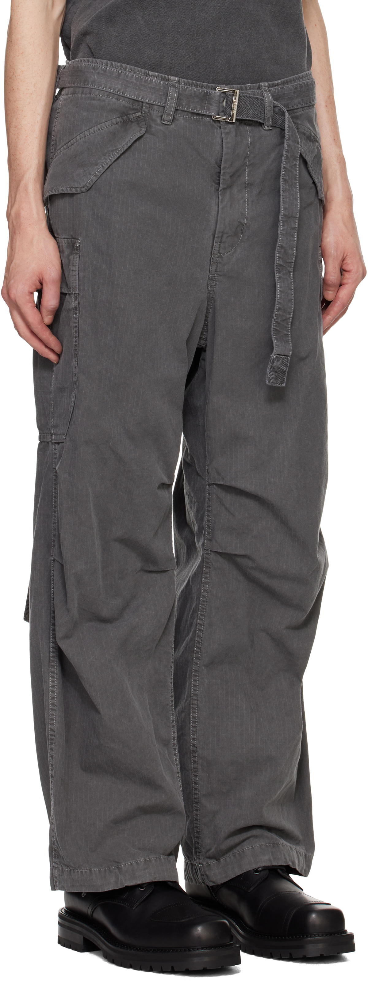 sacai Gray Garment Dye Rip Stop Cargo Pants Sacai