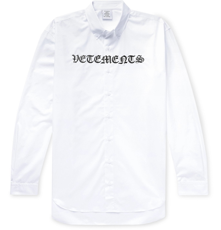 Photo: Vetements - Oversized Button-Down Collar Logo-Embroidered Cotton-Poplin Shirt - White