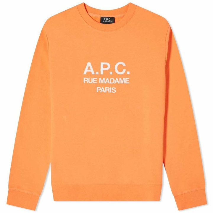Photo: A.P.C. Men's Rufus Embroidered Logo Crew Sweat in Coral