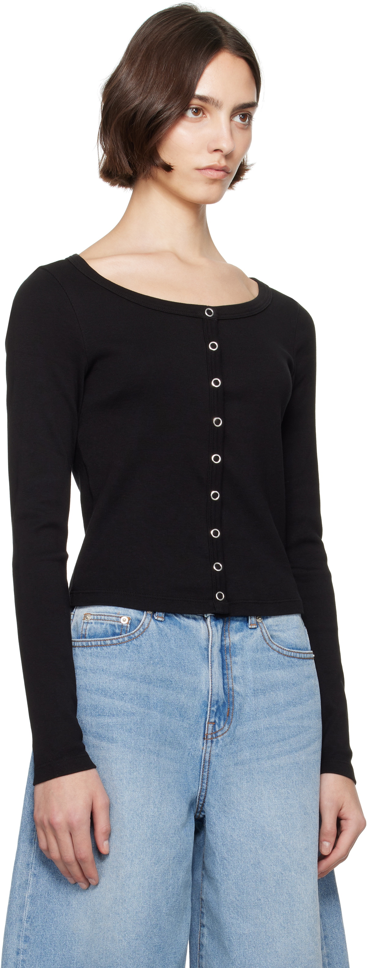 Re/Done Black Hanes Edition Scoop Neck Cardigan