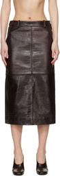 The Frankie Shop Brown Taney Pencil Croc Leather Midi Skirt