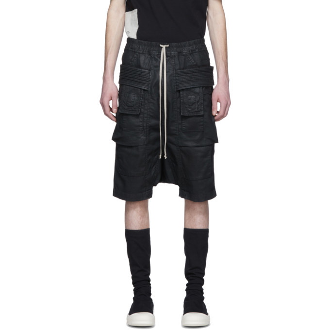 Photo: Rick Owens Drkshdw Black Denim Wax Creatch Cargo Pods Shorts