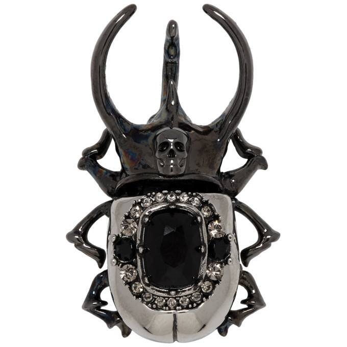 Alexander McQueen Silver and Black Beetle Pin Alexander McQueen