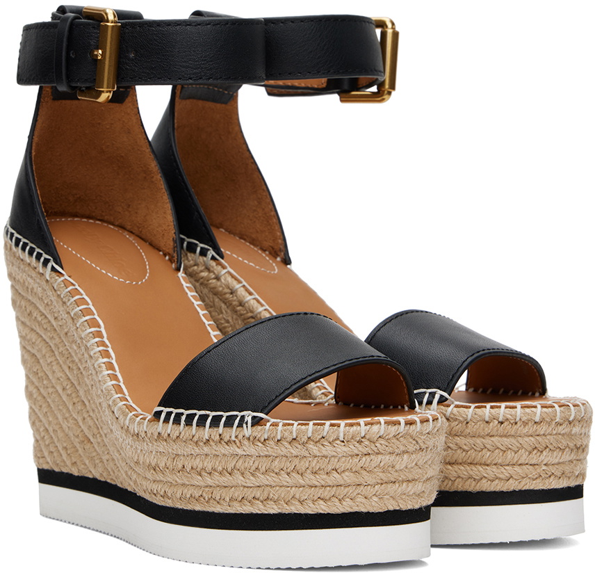 See by Chloé Black & Tan Glyn Espadrille Heeled Sandals