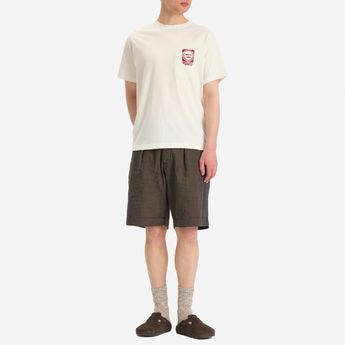Universal Works Men's Japanese Seersucker Pleated Track Shorts in Navy