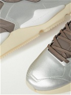 Y-3 - Kaiwa Neoprene-Trimmed Full-Grain Leather Sneakers - Gray