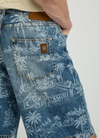 Amiri Palm Printed Denim Shorts Indigo