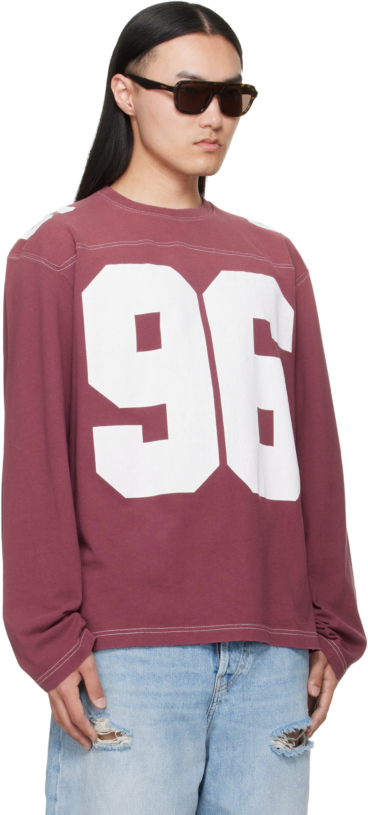 Acne Studios Burgundy Logo Jersey T-shirt