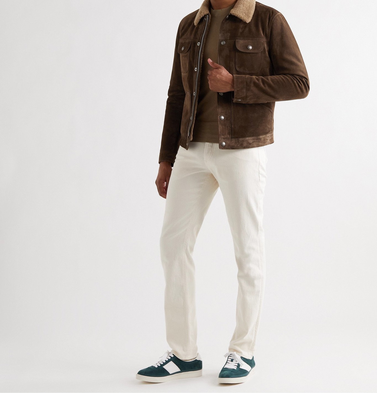 TOM FORD - Slim-Fit Shearling-Trimmed Suede Trucker Jacket - Brown TOM FORD