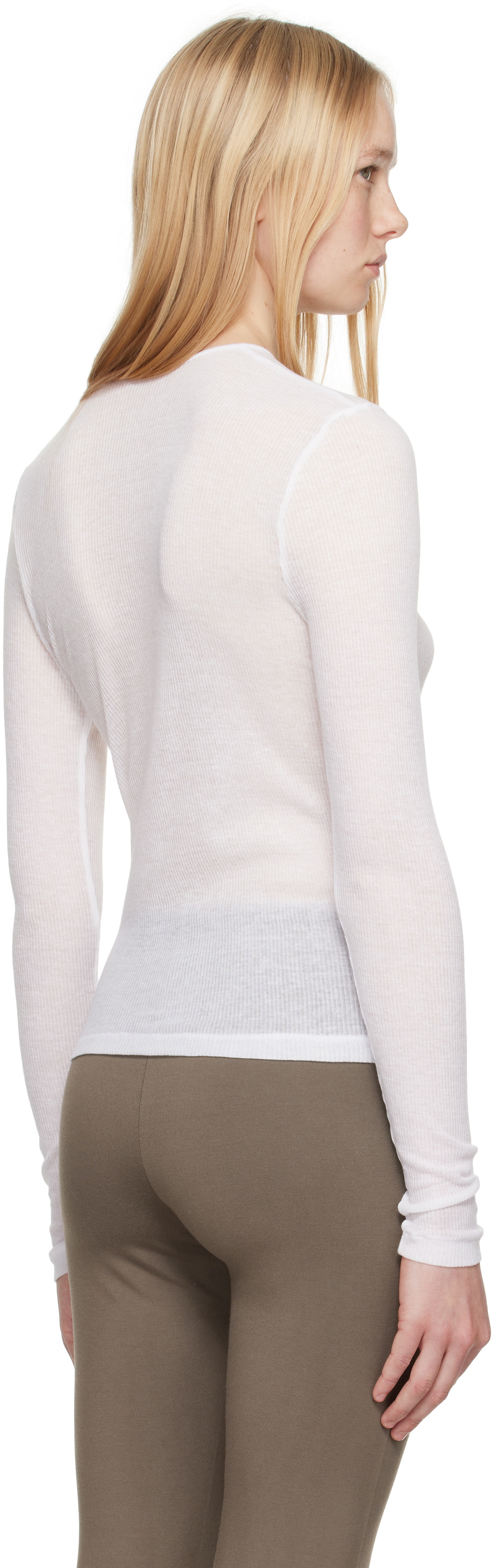 SKIMS White Sheer Cotton Long Sleeve T-shirt