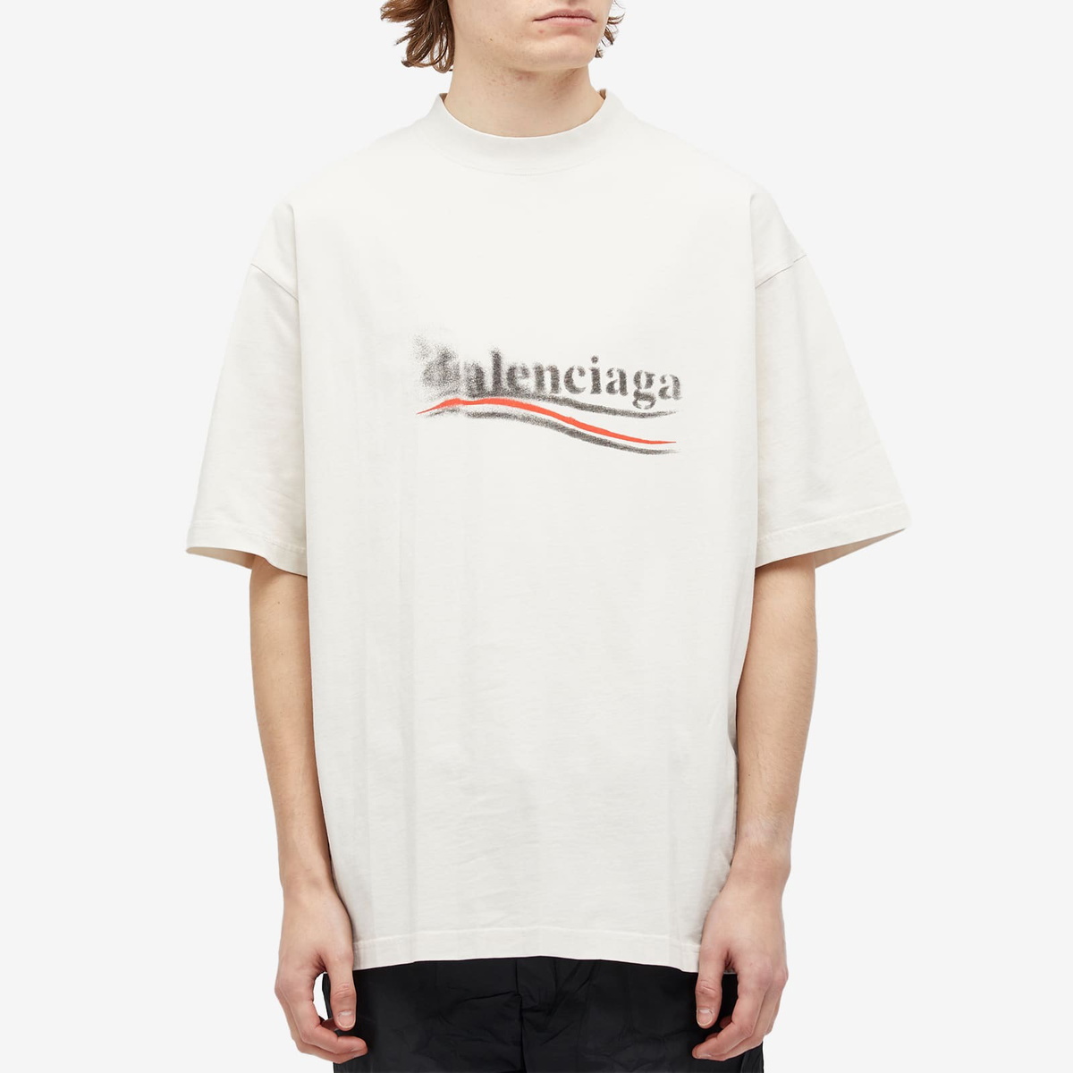 Balenciaga Men's Political Campaign Stencil T-Shirt in Ecru