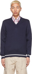 Brunello Cucinelli Navy Cotton V-Neck Sweater