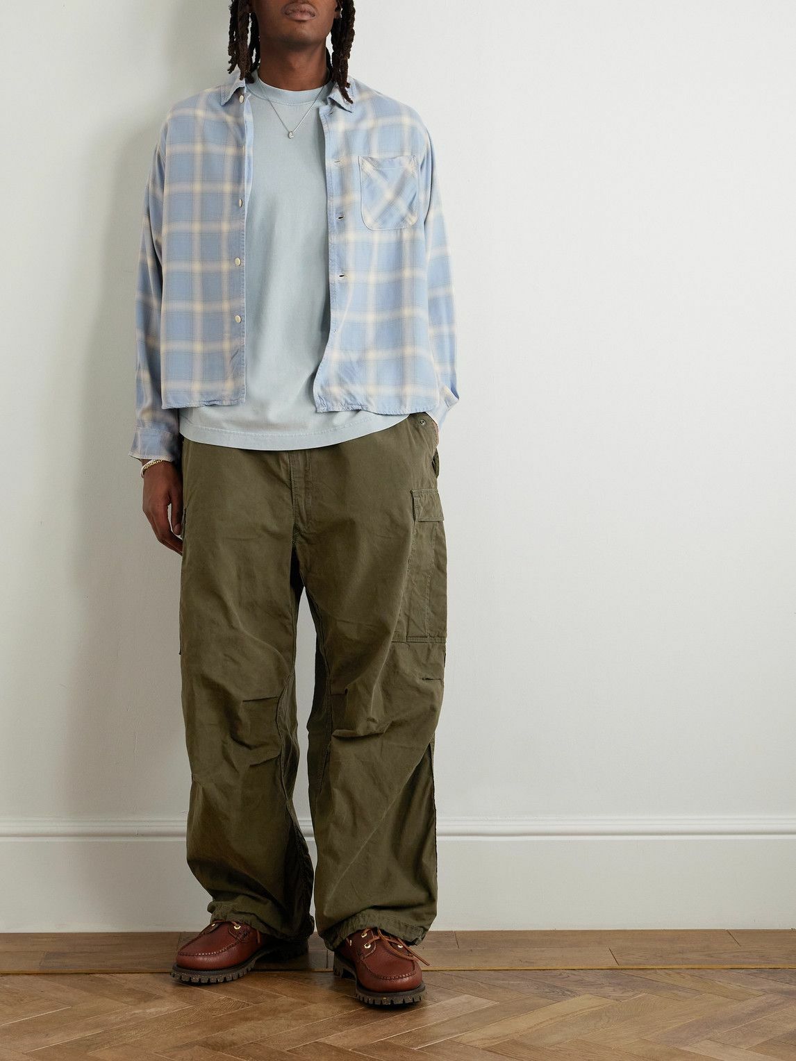 Remi Relief - Convertible-Collar Checked Flannel Shirt - Blue Remi