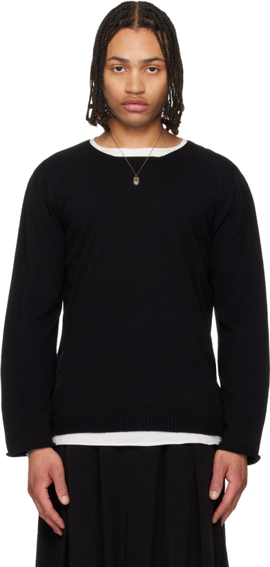 Photo: YOHJI YAMAMOTO Black Cotton Cashmere Round Neck PO Knit Sweater