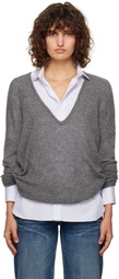Fax Copy Express Gray Oversized V-Neck Sweater