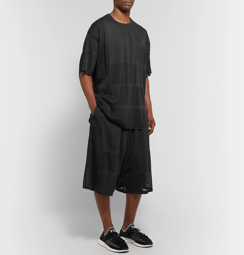 Y-3 PATCHWORK MESH SHORTS Sサイズ Y-3 - Patchwork Mesh-Jacquard Shorts - Men - Black Y-3