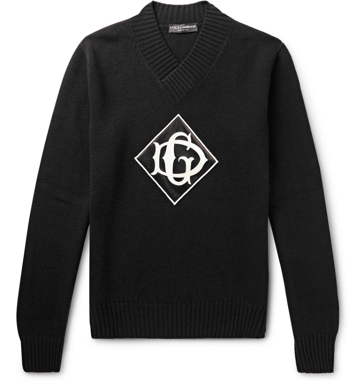 Photo: Dolce & Gabbana - Logo-Appliquéd Virgin Wool Sweater - Black