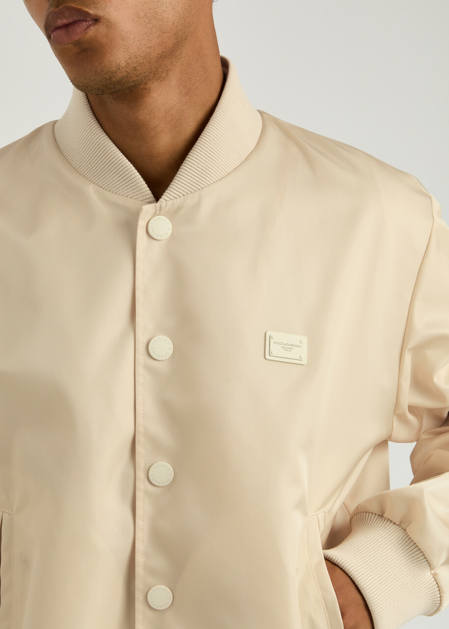 Dolce & Gabbana Logo Nylon Bomber Jacket Off White