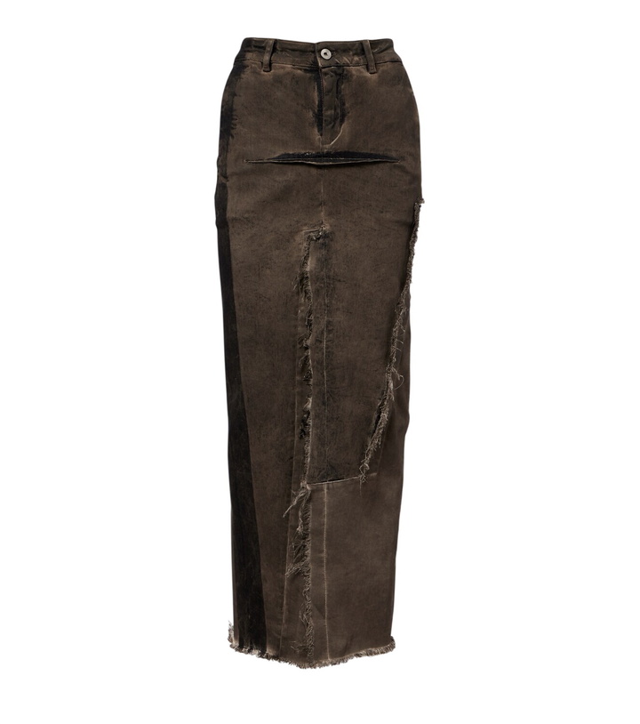 Photo: Rick Owens Sliced distressed denim midi skirt