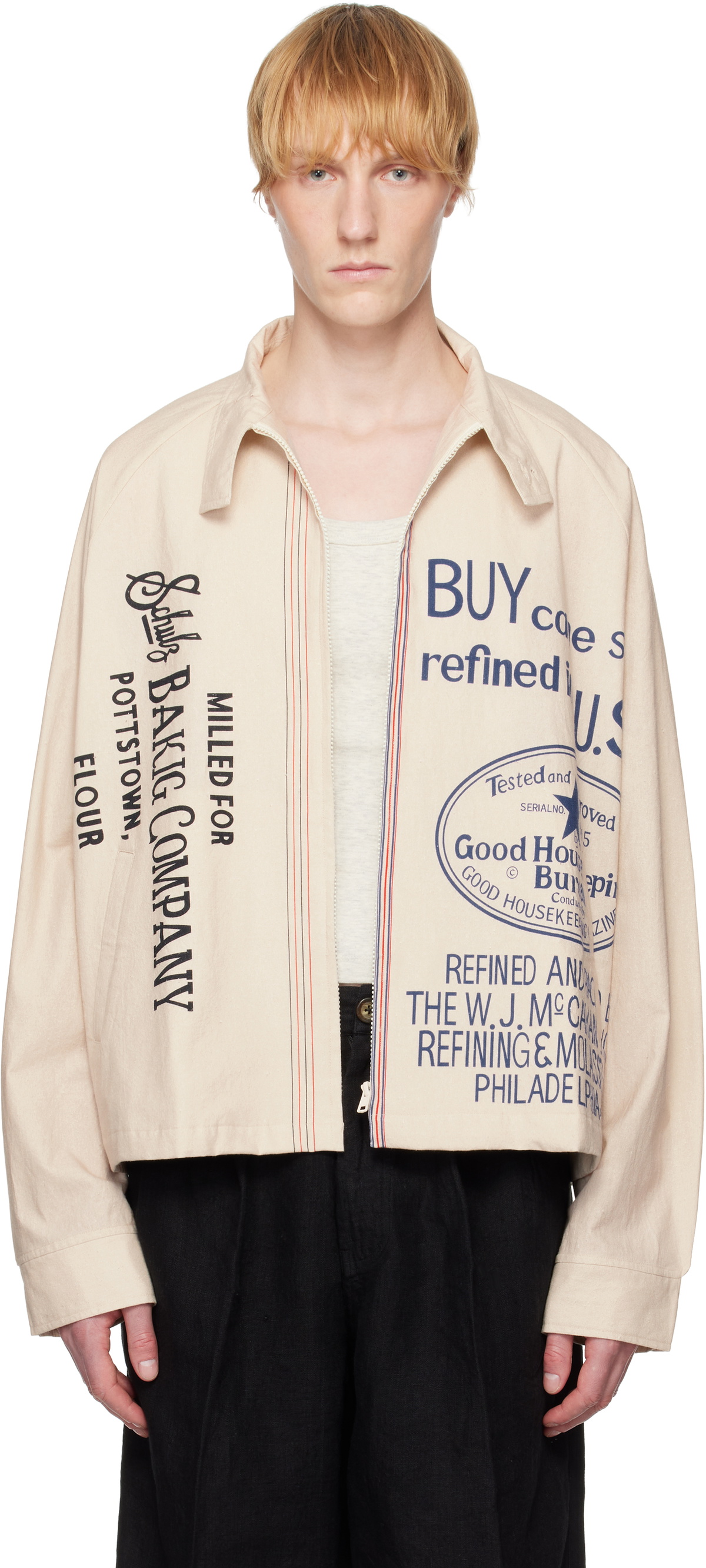 HARAGO Beige Printed Zipper Cropped Jacket