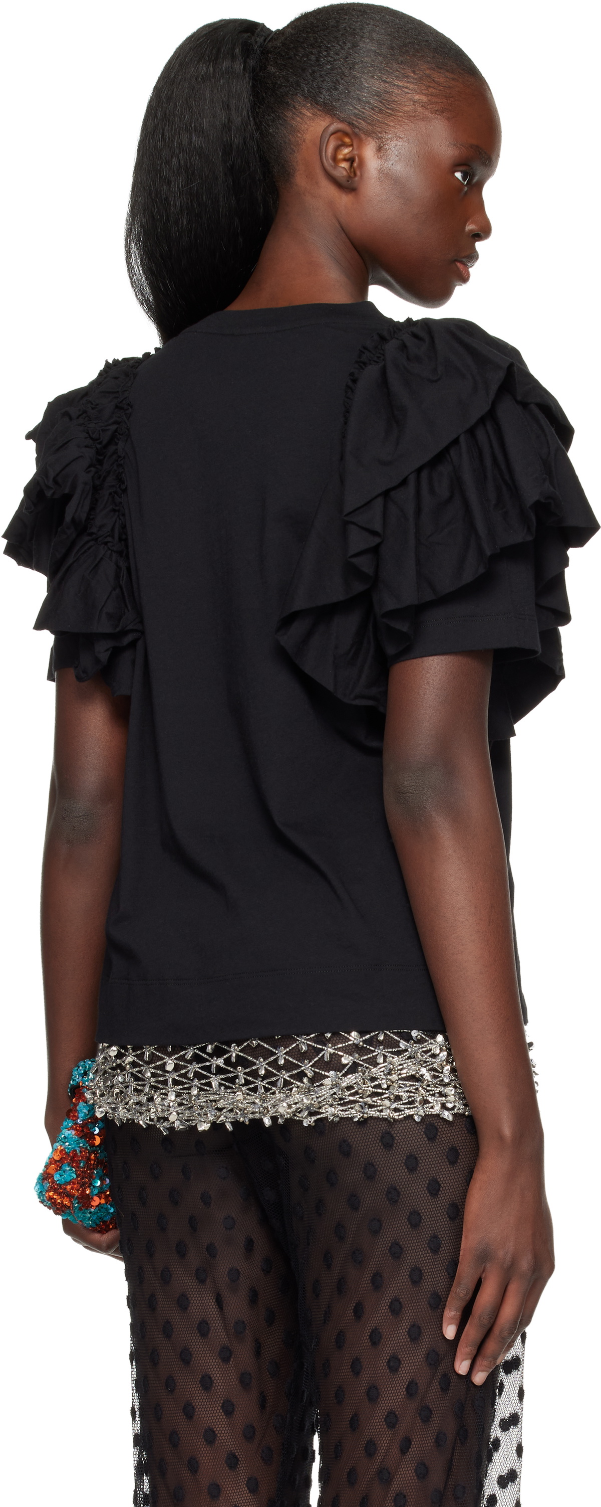 Dries Van Noten Black Ruffled T-shirt
