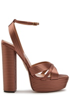 Aquazzura Sundance 140 Satin Platform Sandals Brown