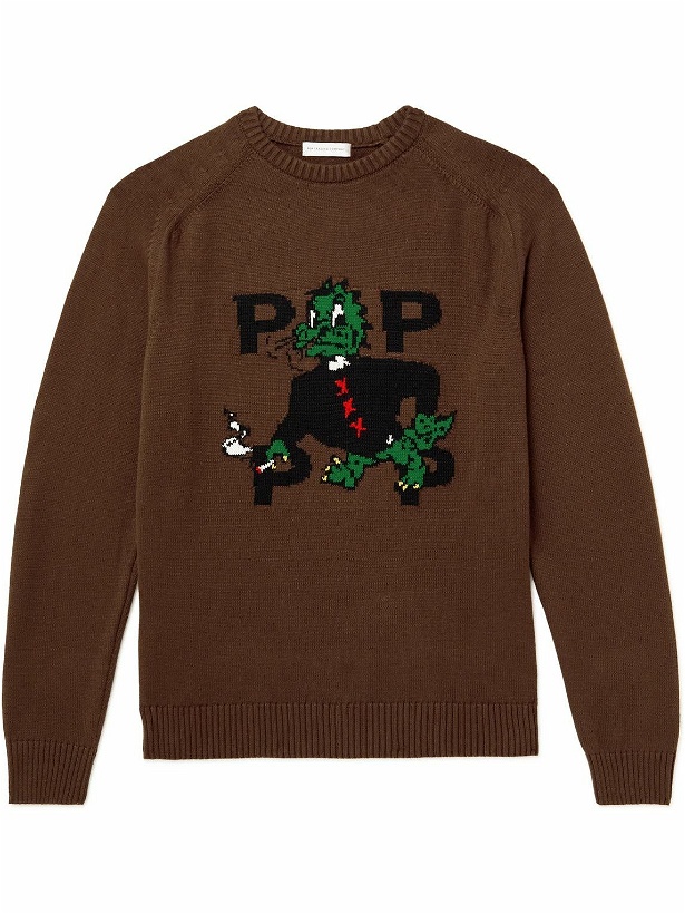 Photo: Pop Trading Company - Logo-Intarsia Cotton Sweater - Brown