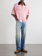 SAINT MXXXXXX - Deck of Cards Convertible-Collar Logo-Embroidered Satin Shirt - Pink